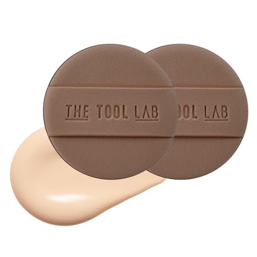 THE TOOL LAB Long-lasting Tension Puff (Glow type, Round) - Korean Olive Young Makeup Puff Sponge for Liquid Foundation Cushion Shading Blusher, 100% Pure Rubycell for Moisterizing Fitting - 2.1 inch
