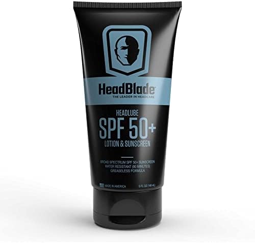 HeadBlade HeadLube SPF 50 Men's Lotion and Sunscreen - No Greasiness, Sweat Resistant, Formulated for Face, Body & Scalps - Water Resistant for 80 Minutes, 5 fl oz
