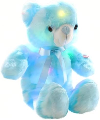 LED Teddy Bears Stuffed Animals, Cute Glow Bear Plush Toys Creative Colorful Luminous Light Up Doll Gifts for Bedroom, Kids, Baby, Valentine,Blue,18 inch