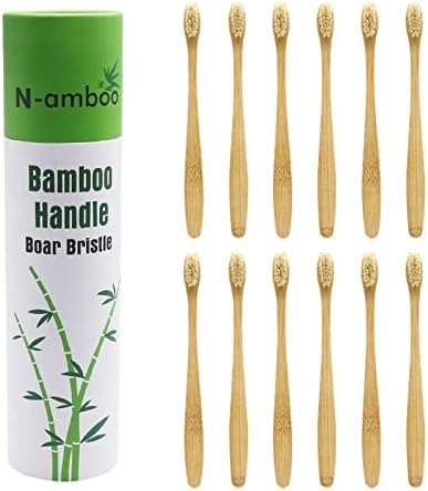 Boar Bristles Natural Bamboo Toothbrush Eco-Friendly Biodegradable Zero Waste Pack of 12