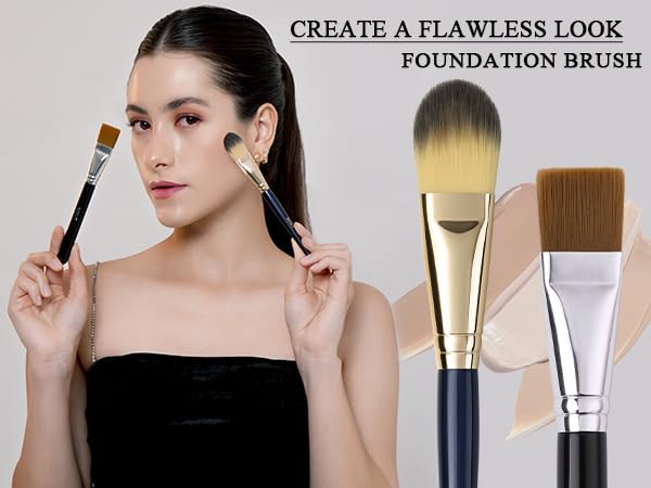 BEILI 2pcs Flat Square Synthetic Foundation Brush for Liquid Cream Facial Mask Concealer Makeup Premium Soft Synthetic Contour Brush for Blending Liquid Cream Foundation Emulsion Cosmetics