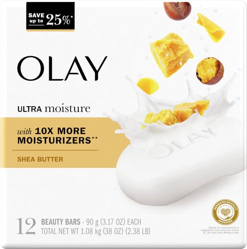Olay Beauty Bar, Ultra Moisture,10x More Moisturizers, Nourishing Conditioners, Smooth & Gentle on Skin, Vitamin B3 Complex, For All Skin Types, Shea Butter Scent, 3.17 oz, (Pack of 48)