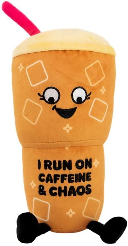 Punchkins Coffee Plushie - I Run On Caffeine & Chaos Punny Plush, Gift for Coffee Lovers, Food Plush Toy for Gifting