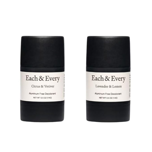 Each & Every All Natural Deodorant for Women & Men - Sensitive Skin, Vegan, Baking Soda & Aluminum-Free Deodorant - Clean Long Lasting Odor Control - Multiple Scents, Natural Fragrance (0.5oz, 2pk)