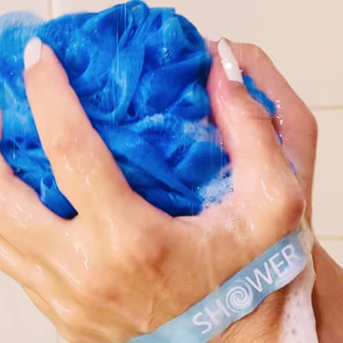 SHOWER BOUQUET Loofah Bath-Sponge XL Swirl-Deep-4-Pack // Extra Large 75g Soft Mesh Net Luffa Loofa Loufa Lufa Puff Set/Exfoliating Body Scrubber for Women and Men - Exfoliate & Soothe Face & Body