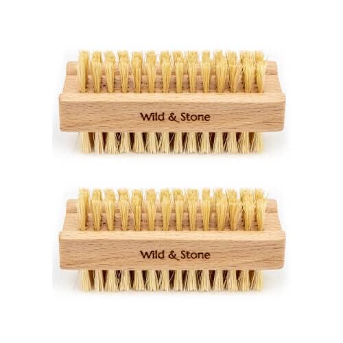 Wild & Stone | Wooden Nail Brush | Double-Sided Natural Sisal Fingernail and Toenail Brush | FSC Certified Beechwood & Sisal Fibres | Vegan & Plastic Free (2 Pack)
