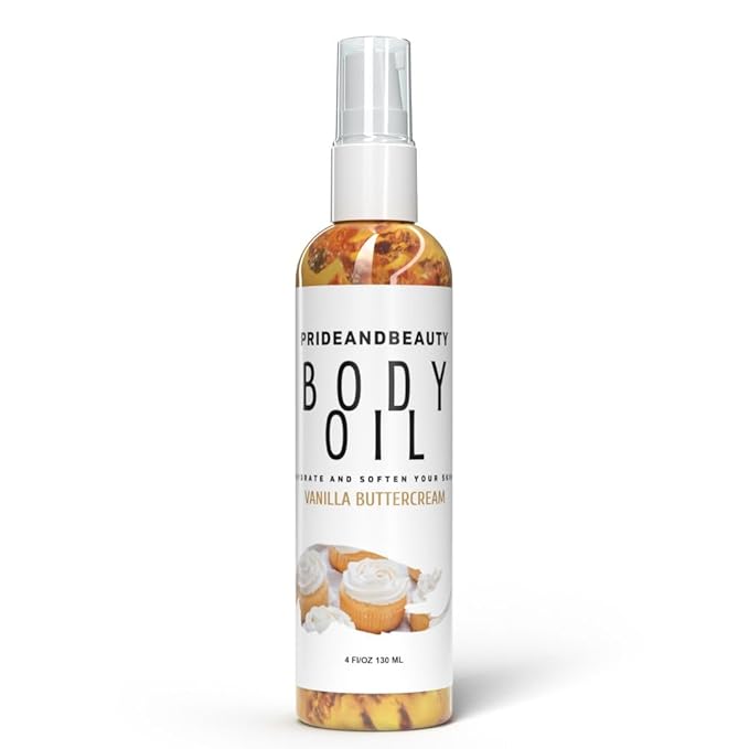PrideandBeauty After Shower Oil. Skin Hydrating Oil. Body Oil Scented. Body Oils For Women Dry Skin. (Vanilla Buttercream) (4 OUNCES, Vanilla Buttercream)