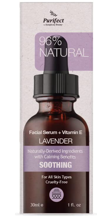 Purifect Lavender Facial Serum – Calming & Soothing Squalane Moisturizer with Vitamin E – Made in USA – Infused with Botanical Oils to Rejuvenate, Cleanse & Hydrate Skin Naturally, 30ml 1fl oz