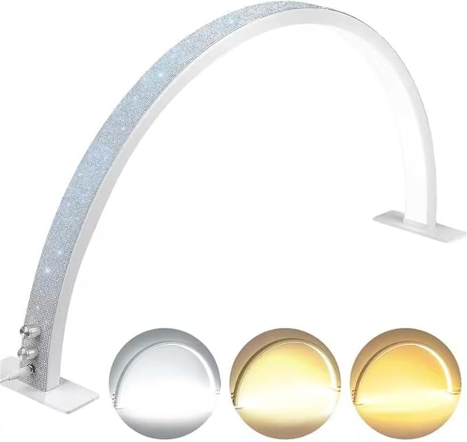 IMENE Half Moon Light for Nail Desk, 29in Nails Desk Lamp, 3000-6000k Moon Lamps Perfect LED Manicure, Lash Light for Table (White Rhinestone)