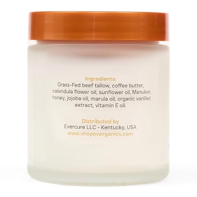 | Organic Coffee Butter Whipped Tallow Cream for Skin | Grass-Fed Beef Tallow Natural Moisturizer for Face & Body | Made in USA | 4 oz (Large Size)