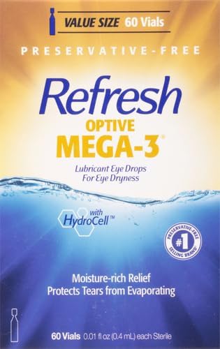 Refresh Eye Drops, Lubricant, Artificial Tears, Preservative-Free | Optive MEGA-3 | 60 Containers | Single-Use | 0.01 fl oz