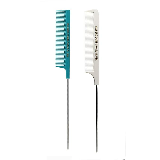 Allegro XL Pintail Rat Tail & Parting Combs - Metal Tail Foiling & Pin Combs (2 Pc. AQUA & WHITE)