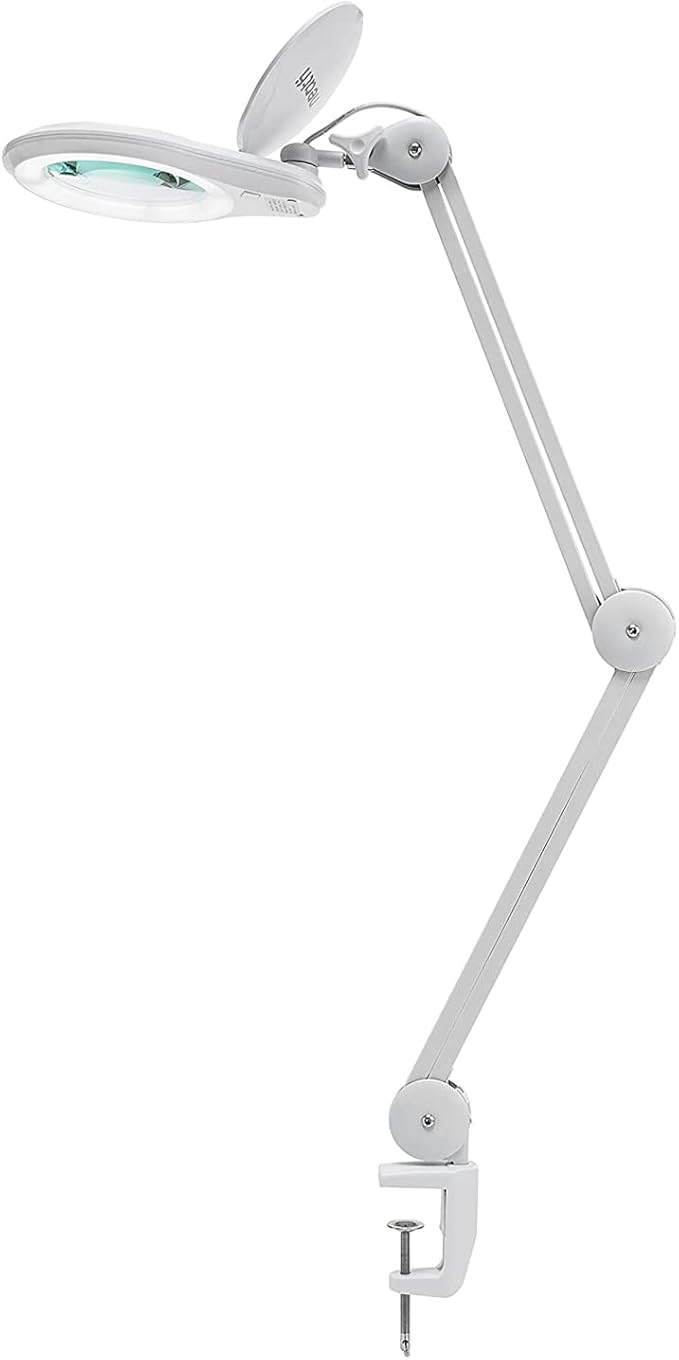 Neatfi 1,200 Lumens Super LED Magnifying Lamp with Clamp, Dimmable, Includes Microfiber Cleaning Cloth, 5 Inch Diameter Lens for Reading, Sewing, Crafting (White, 8 Diopter)