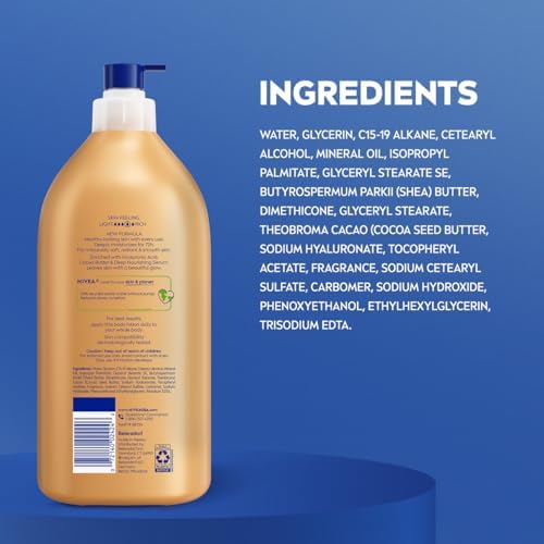 NIVEA Cocoa Butter Body Lotion for Dry Skin with Hyaluronic Acid, Cocoa Butter and Deep Nourishing Serum, 72-Hour Body Moisturizer, 33.8 Fl Oz Value Size Pump Bottle