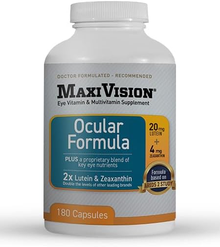 MaxiVision® Ocular Formula - AREDS2 - Eye Vitamins & Multivitamin - Lutein and Zeaxanthin (180 Capsules, 1 Bottle)