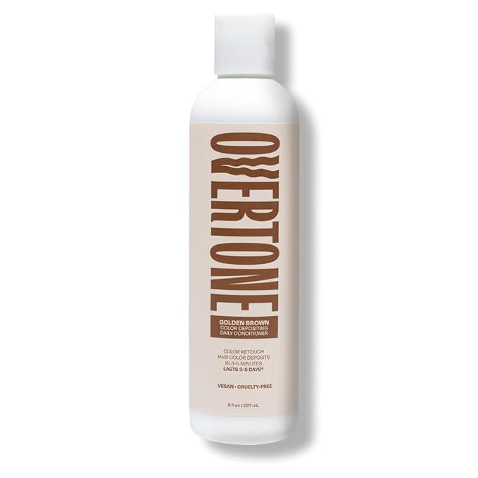 Overtone Daily Color Depositing Conditioner, Golden Brown, 8 oz, Hydrating, Damage-Free Temporary Hair Color for All Hair Types with Shea Butter & Coconut Oil, Vegan & Cruelty-Free