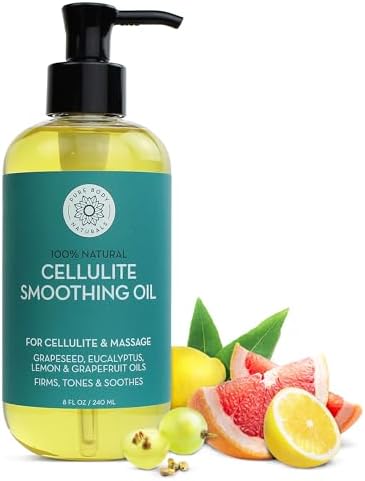 Pure Body Naturals Anti Cellulite Massage Oil, 8 fl oz | 100% Natural Cellulite Remover for Legs and Thighs | Chemical Free Firming Body Massage Oil for Women, Tightens Skin and Reduces Stretch Marks