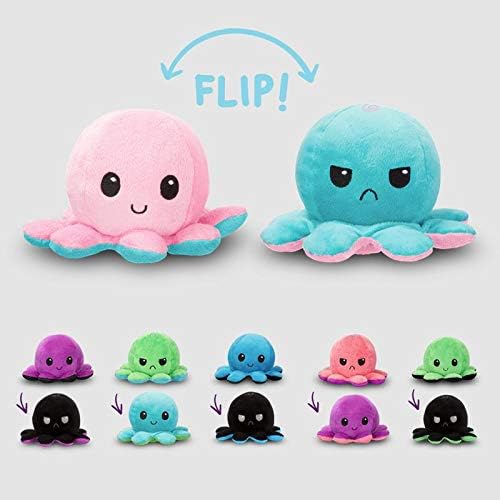 TeeTurtle - The Original Reversible Octopus Plushie - Red + Yellow - Cute Sensory Fidget Stuffed Animals That Show Your Mood