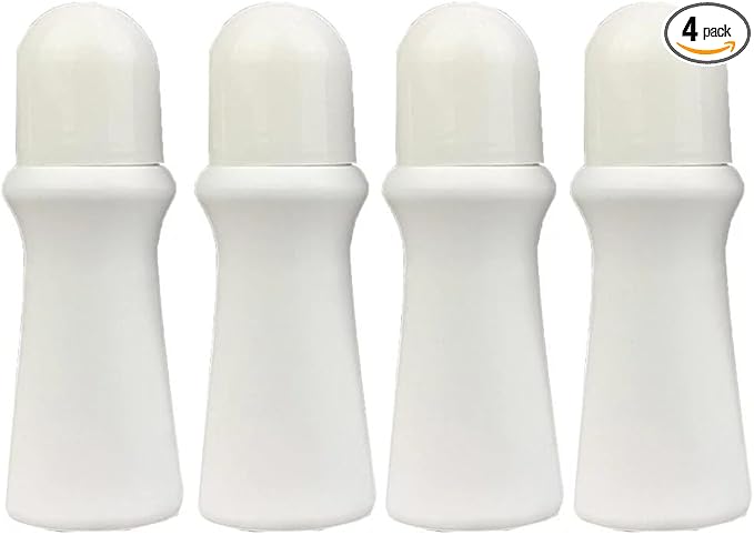 4 Pcs White 75ml Empty Refillable Roller Bottle Plastic Roll On Bottles Reusable Rollerball Bottles DIY Deodorant Containers with Roller Ball，Refillable Containers，Refillable Cosmetic Roller Bottles