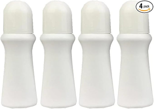 4 Pcs White 75ml Empty Refillable Roller Bottle Plastic Roll On Bottles Reusable Rollerball Bottles DIY Deodorant Containers with Roller Ball，Refillable Containers，Refillable Cosmetic Roller Bottles
