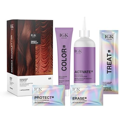 IGK Permanent Hair Color Kit | 6R Smoky Scarlet - Intense Auburn | 100% Gray Color Coverage + Strengthen + Shine | Ammonia Free