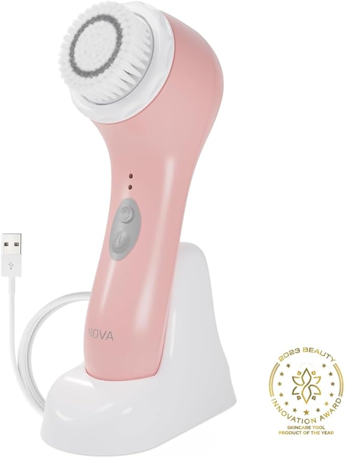 Spa Sciences - NOVA - Sonic Cleansing Brush with Bristles & Infusion System – Anti-Aging Facial Exfoliating, Waterproof, and USB Rechargeable