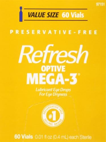 Refresh Eye Drops, Lubricant, Artificial Tears, Preservative-Free | Optive MEGA-3 | 60 Containers | Single-Use | 0.01 fl oz