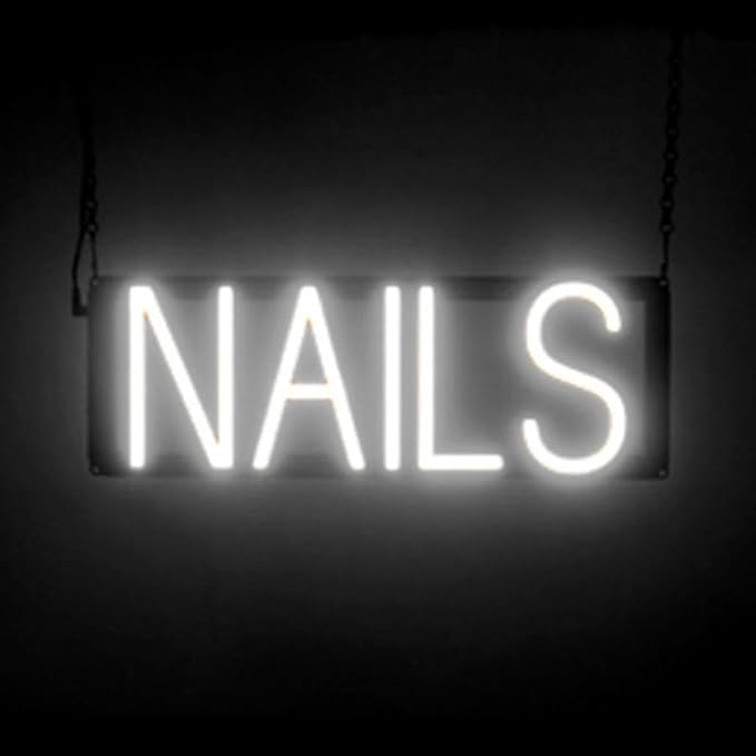 SpellBrite NAILS Sign | Nail Salon-Related Sign with Neon Look, White LED Light Source | 17.9" x 6.3"