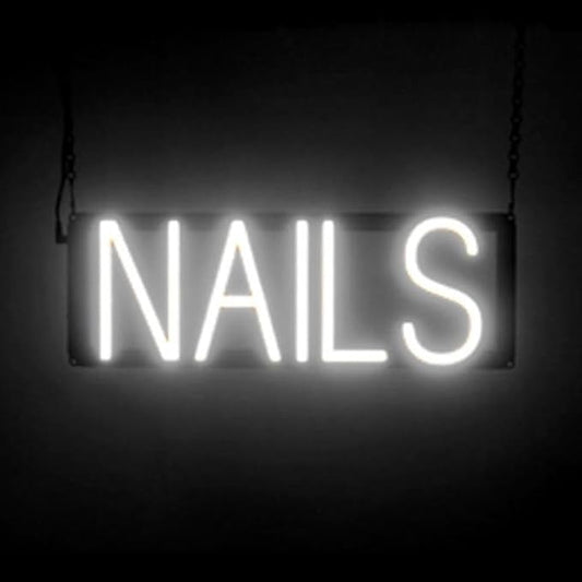 SpellBrite NAILS Sign | Nail Salon-Related Sign with Neon Look, White LED Light Source | 17.9" x 6.3"