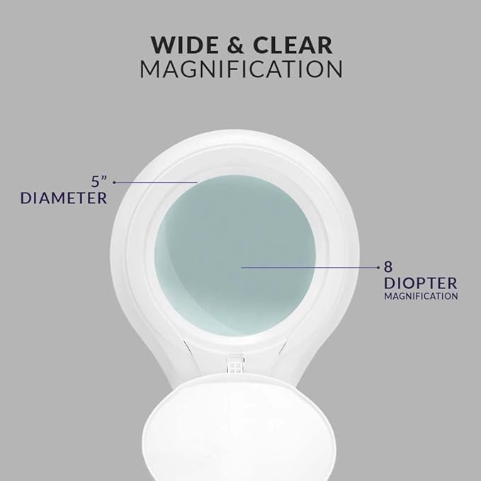 Neatfi 1,200 Lumens Super LED Magnifying Lamp with Clamp, Dimmable, Includes Microfiber Cleaning Cloth, 5 Inch Diameter Lens for Reading, Sewing, Crafting (White, 8 Diopter)