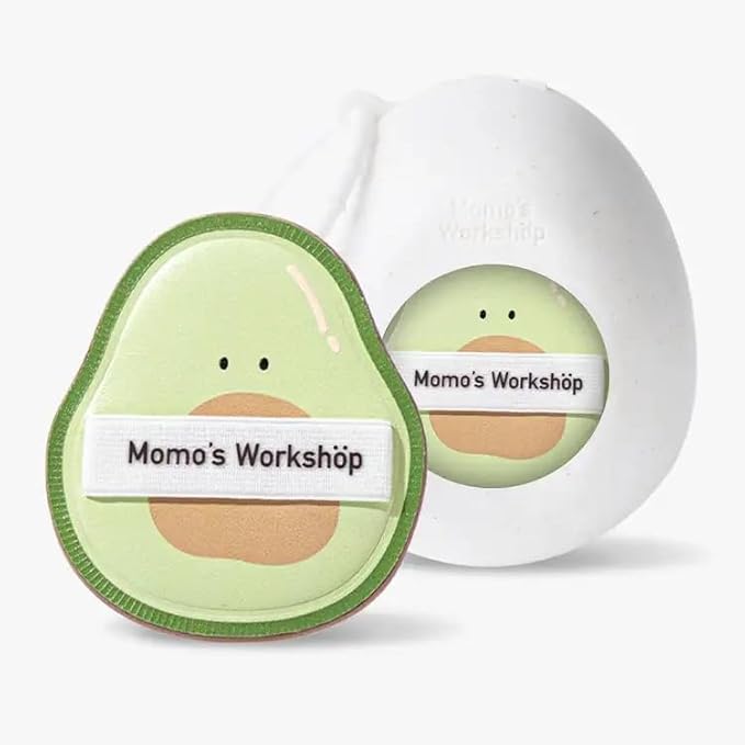 Momo’s Workshop Avocado Makeup Sponge-Hydropolyurethane Foundation Sponge for Buildable Coverage, Dry&Wet Use with PU Leather Handle, Beauty Tool,2pcs Makeup Puffs With Storage Case