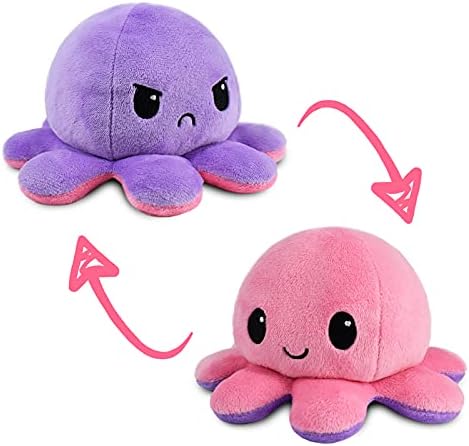TeeTurtle - The Original Reversible Octopus Plushie - Pink + Purple - Cute Sensory Fidget Stuffed Animals That Show Your Mood 4 inch