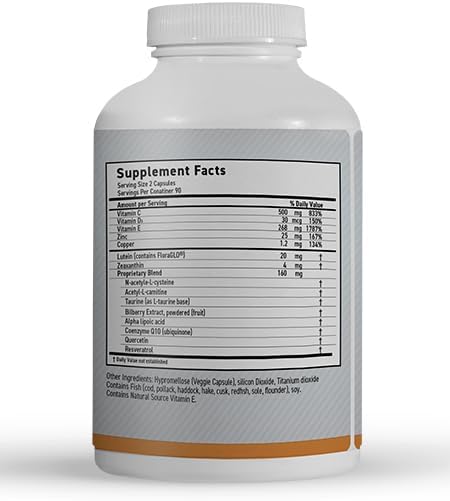 MaxiVision® Ocular Formula - AREDS2 - Eye Vitamins & Multivitamin - Lutein and Zeaxanthin (180 Capsules, 1 Bottle)