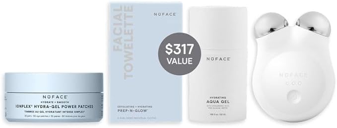 NuFACE MINI+ Microcurrent Facial Device Ultimate Uplift Holiday Kit - Brilliant White Face Sculpting & Contouring Device with Aqua Gel, Power Patches, Prep-N-Glow Skin Care Wipes & Luxe Gift Box