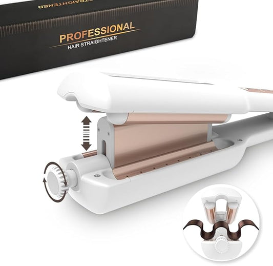 Hair Crimper, Crimper Hair Tool for Shiny Effortless Curls & Waves, 1/1.25/1.4/1.5 Inch Hair Waver Provides 4 Temperature Settings, Air Flow,Negative ions, Dual Voltage,Auto Off