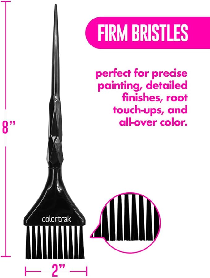 Colortrak Black Diamond Color Brushes, Gem Cut Handles for a Firm Slip-Resistant Hold with Tapered Ends for Sectioning - 1 Firm Brush and 1 Feather Brush