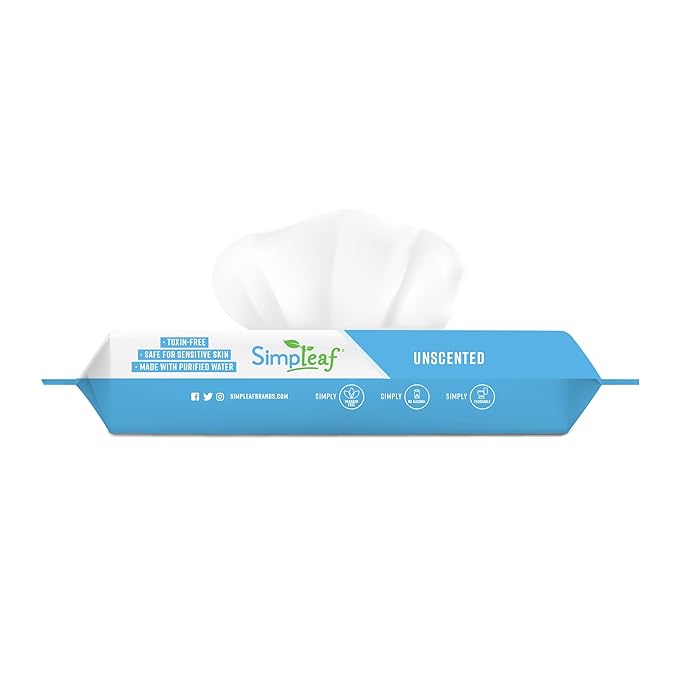 Simpleaf Flushable Wet Wipes Unscented | Plastic Free, Paraben & Alcohol Free | Hypoallergenic & Safe for Sensitive Skin | Soothing Aloe Formula | Adult Toilet Wipes (3 x 50 Counts Pack) 150 Counts