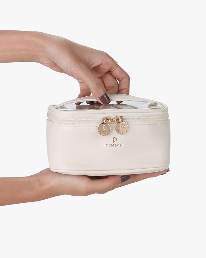 Pocmimut Makeup Bag,Graduation Teacher Gifts Birthday Gifts,Small Makeup Bag Travel Toiletry Bag Gifts Idea for Mom Teacher Sister Friends Girlfriend Bridesmaid,Beige