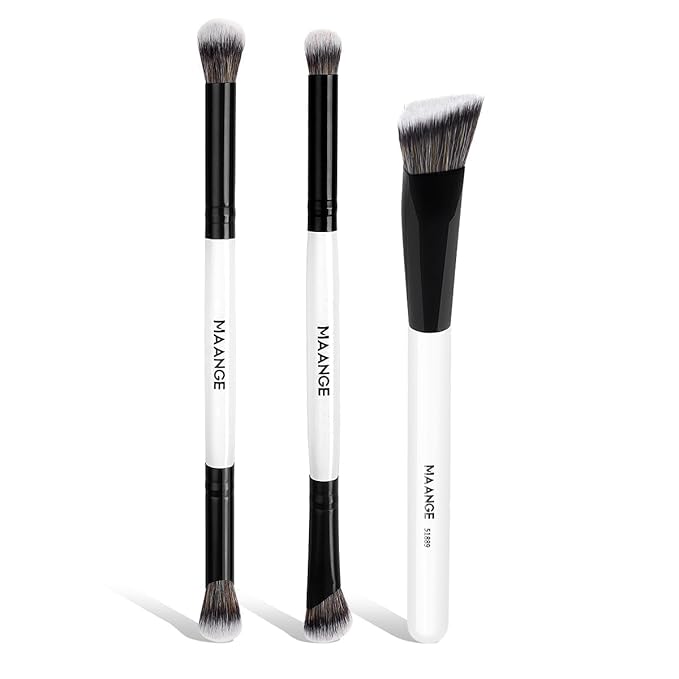 MAANGE 3 PCS Foundation Contour Conceal Brush Set, Makeup Brushes, Eyeshadow Concealer Brushes, Double Sided Blending Eyebrow Brush Professional Face brush Set Tools, For Liquid, Cream, Loose Powder