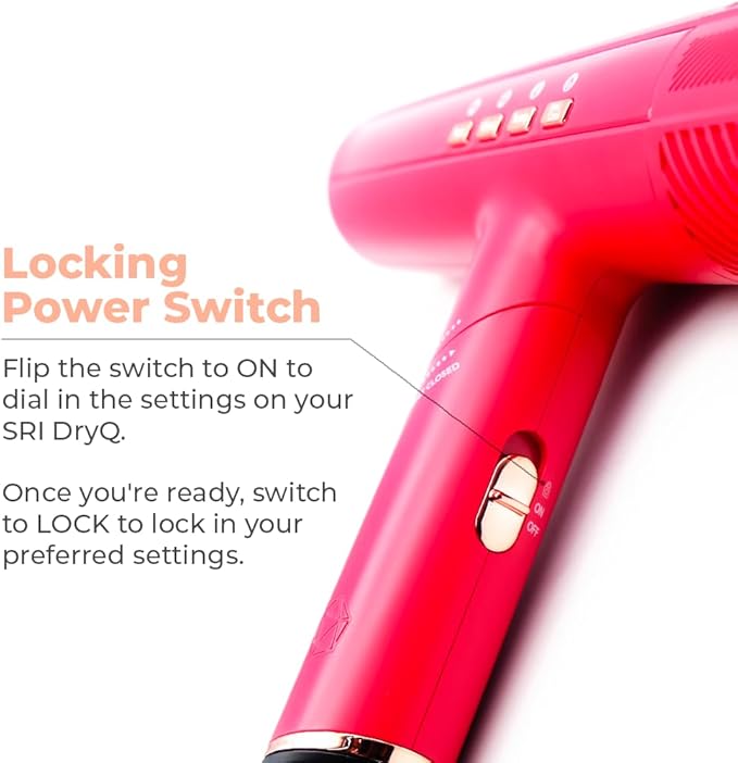 DryQ Smart Hair Dryer from SRILabs | Infrared and Ionic Technology - Lightweight + Foldable - Powerful + Quiet - 3 Magnetic Attachments - Heat Control with Locking Switch - Limited Edition (Magenta)