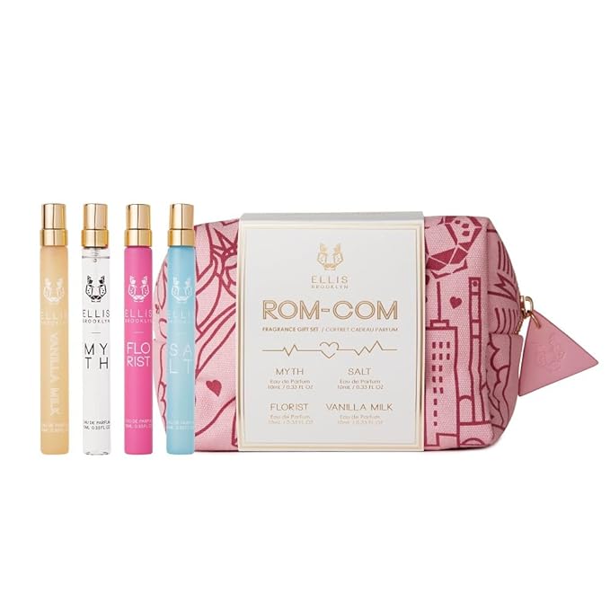 Ellis Brooklyn ROM COM Mini Fragrance Gift Set, Includes 4, 10ml Travel Sprays, MYTH, FLORIST, SALT, VANILLA MILK, Luxury Perfume Gift Set, Vegan & Cruelty-Free