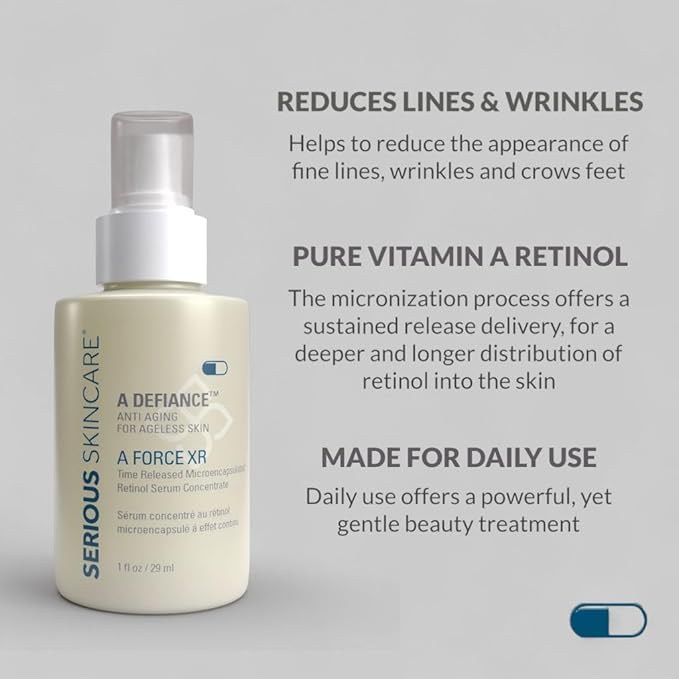 Serious Skincare Vitamin A Force XR Retinol Face Serum Concentrate, Micro Exfoliate & Resurface for Radiant Skin, for Lines, Wrinkles, Pore Minimizer, Anti-Aging 1 Oz. (Pack of 2)