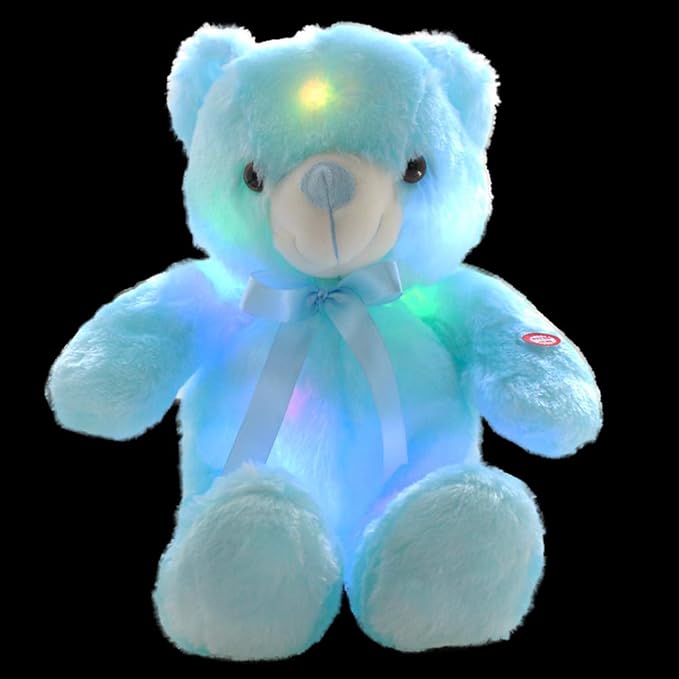 LED Teddy Bears Stuffed Animals, Cute Glow Bear Plush Toys Creative Colorful Luminous Light Up Doll Gifts for Bedroom, Kids, Baby, Valentine,Blue,18 inch