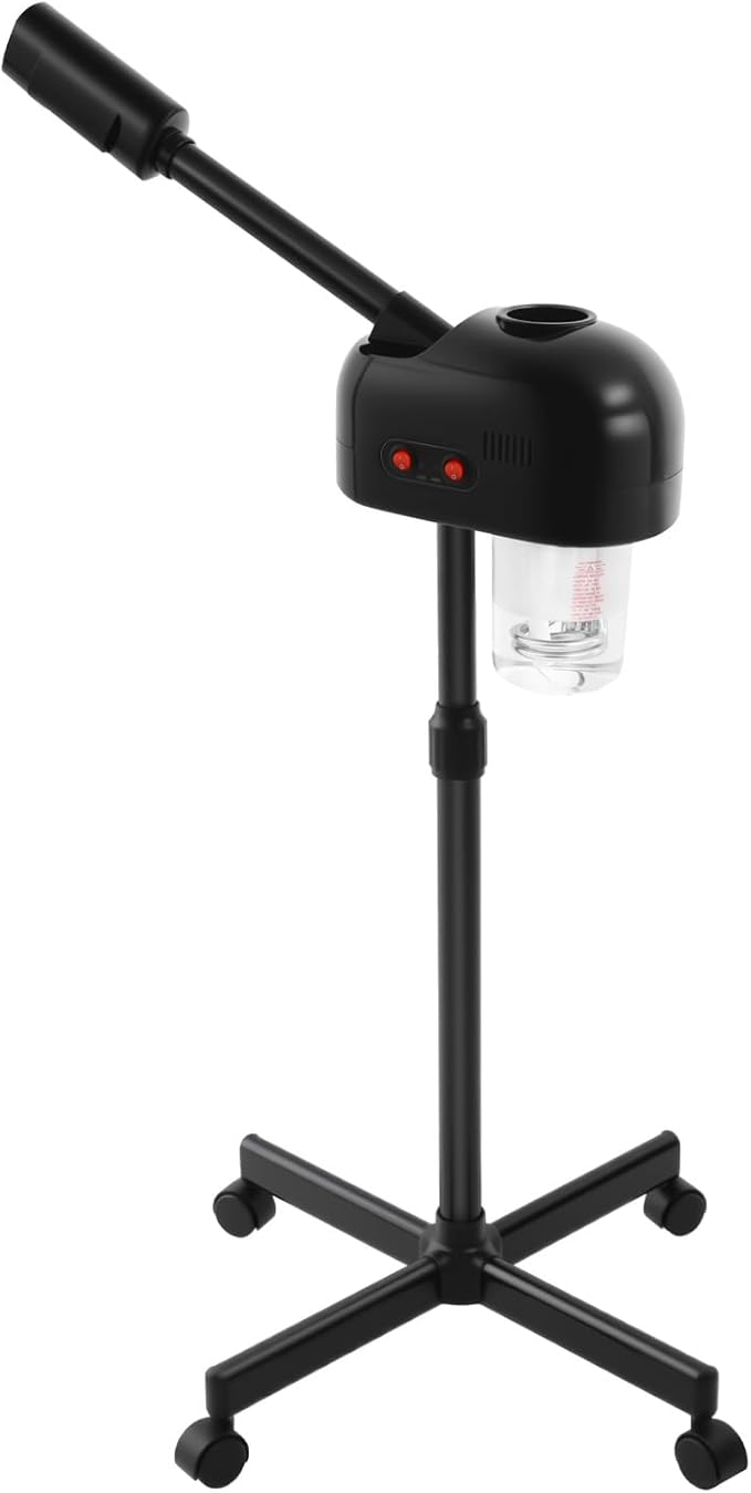 Professional Facial Steamer Mist Face Steamer Stand Ozone Facial Machine with Wheels Professional Skin Care Equipment for Shaving & Skin Care, Barbershop, Salon, Spa Use (Black)