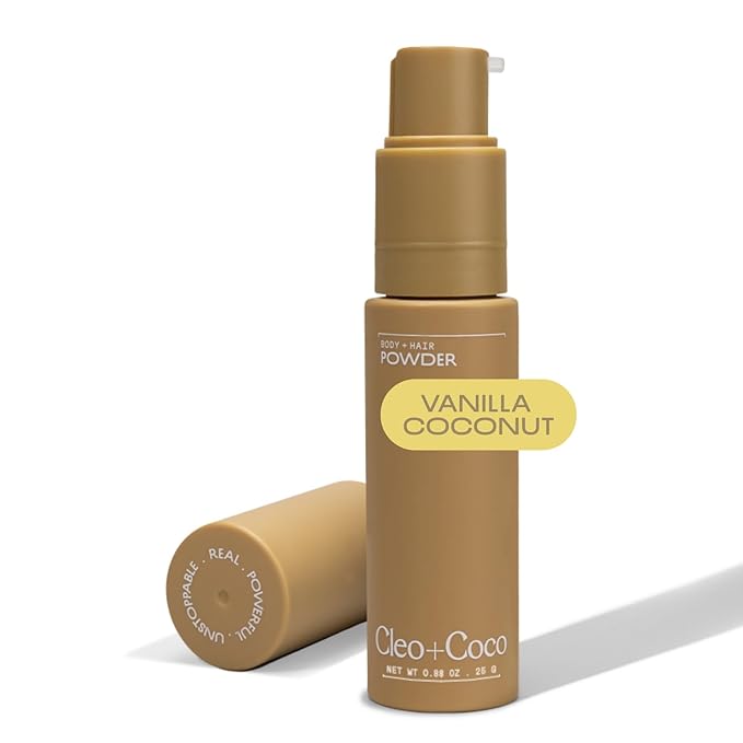 Cleo + Coco. Deodorant Powder for Body and Hair, Vanilla Coconut (0.88 oz), 2-in-1 Deo Powder & Dry Shampoo for Women & Men, Aluminum Free Deodorant, Talc-Free, Anti Chafe Protector, Travel-Size