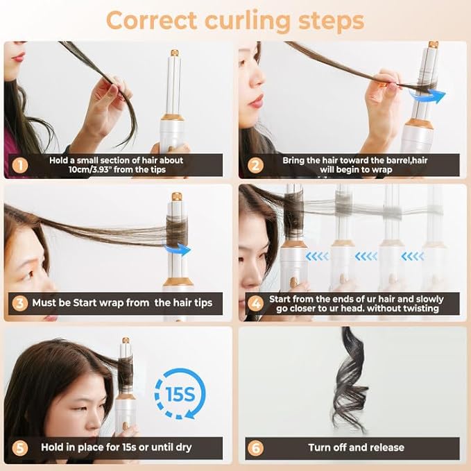 6 in ONE Blow Dryer Brush,Air Curling Iron Round Brush Blow Dryer 800W,Ionic Hair Dryer Brush for Women, Hot Air Brush Hair Styling Tools 100-120V