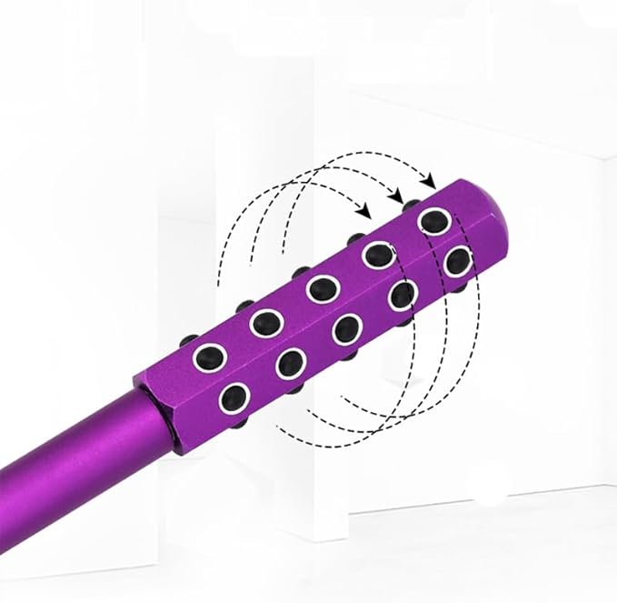 30-Stone Facial Roller - Cooling Face & Neck Massager Tool for Skin Rejuvenation | 360° Contouring with Germanium Stones & Aircraft Aluminum | Portable 7.6" Beauty Roller - Purple