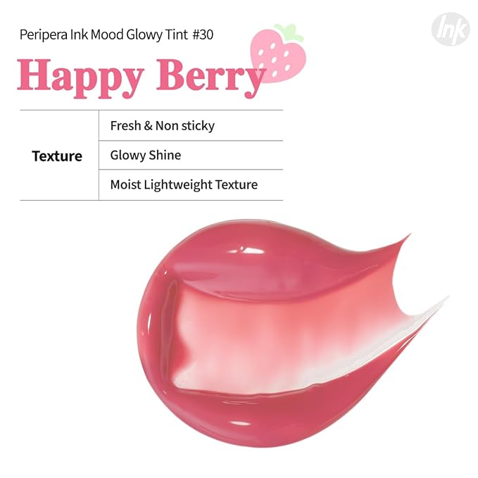 Peripera Ink Mood Glowy Tint | Lip-Plumping, Naturally Moisturizing, Lightweight, Glow-Boosting, Long-Lasting, Comfortable, Non-Sticky, No White Film (030 HAPPY BERRY)