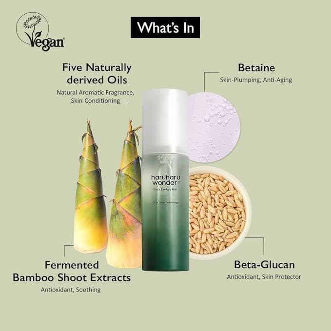 HARUHARU wonder Black Bamboo Mist, Hydrating and Firming Skin, Black Rice, Panax Ginseng for Clean and Smooth Skin Surface, Korean Skincare, Vegan, Cruelty Free, 2.7 fl.oz