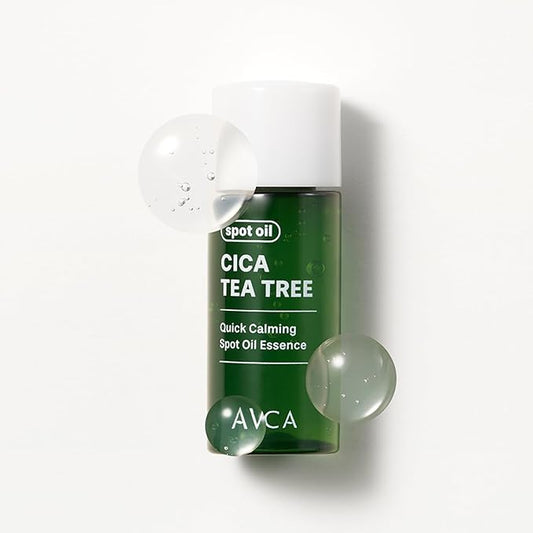 AVCA Quick Calming Cica Tea Tree Spot Oil Essence — Calming Blemish Spot Oil, Centella & Tea Tree Leaf Oil with 4-Terpineol, Lightweight, Targeted Use, 8g (0.28 oz)